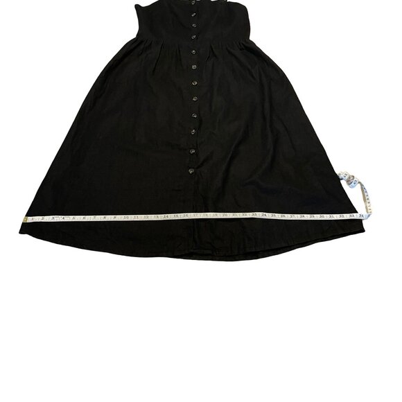 H&M Black Linen Cotton Blend Buttons Dress Midi Smocked, Women's Medium, Flaw - Picture 15 of 16